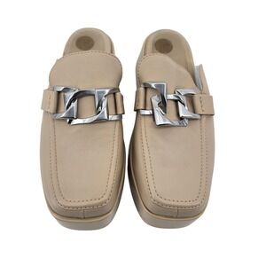 Rag & Bone Beige Leather Platform Mules with Chain Detail Women's Size 39